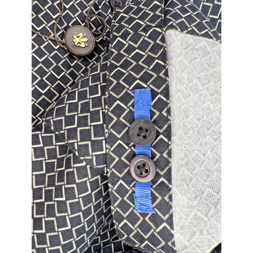 Toscano Silk Rayon Jacquard Shirt Men's Large Geometric Fleur‑de‑Lis NWOT - Picture 10 of 12